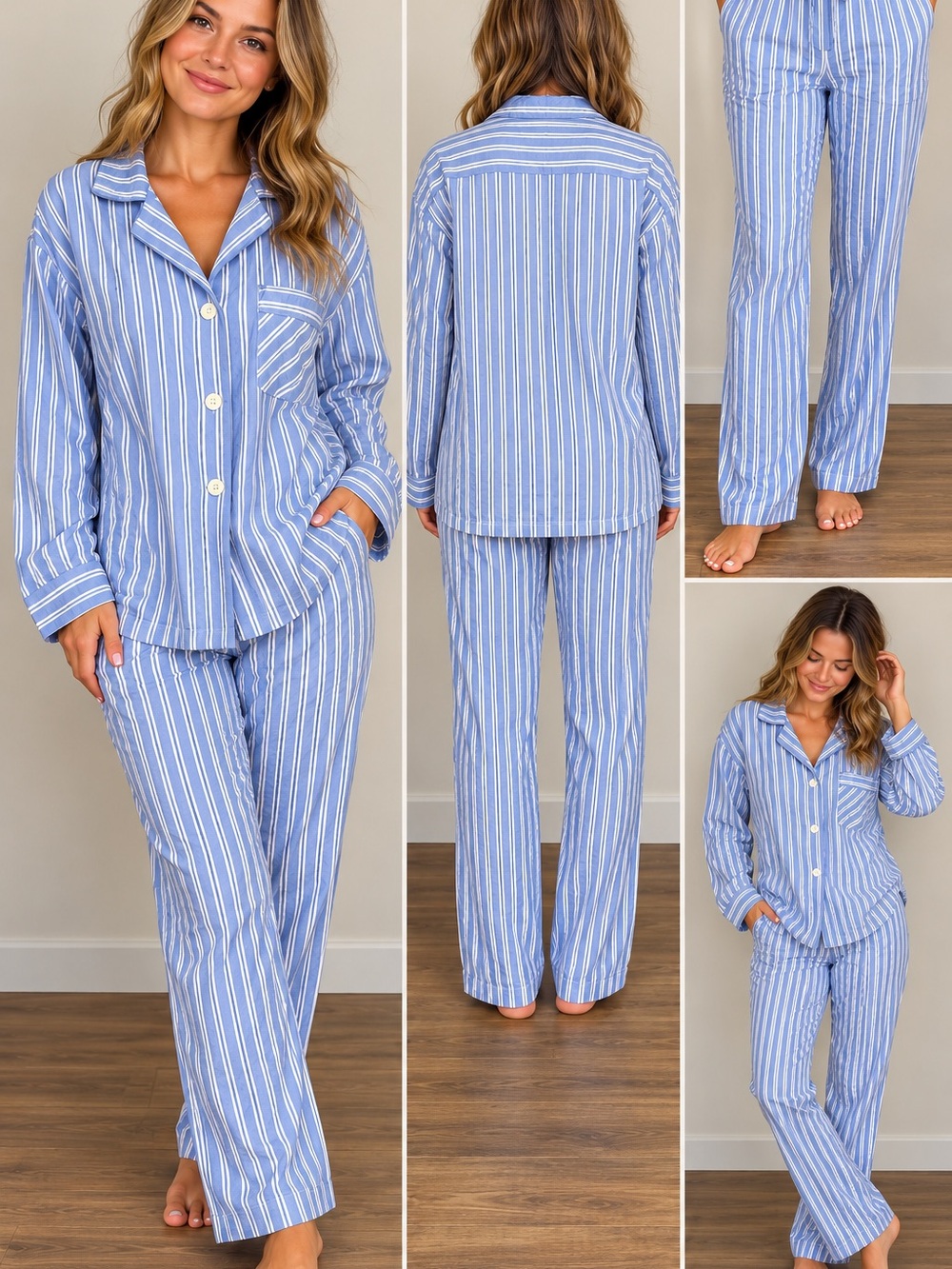 Striped Blue Women's Pajama Set - Relaxed Button-Down Sleepwear